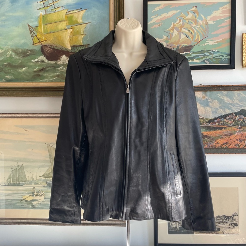 Jones NY Lambskin Tailored Leather Jacket Sz L